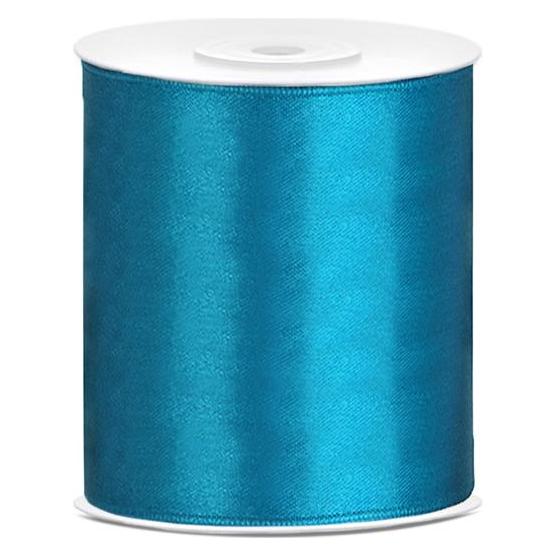 Partydeco, Cadeauverpakking, Satijnlint, Turkoois, 100mm/25m (1 Pkt / 1 St.)