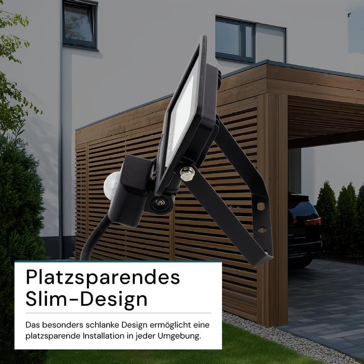 Actual product image Luxula LED floodlight with motion detector, EEK: F, 10W, 1000lm, 4000K, black (1000 lm, E10, IP65)