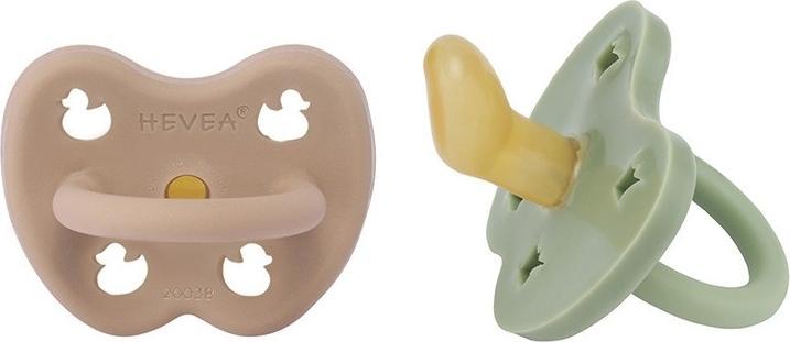 Produktbild Hevea 2er-Pack Naturkautschuk Schnuller, Tan Beige + Moss Green - kiefergerecht (ab 3 Mon.) (2 x, ab 3 Monaten)