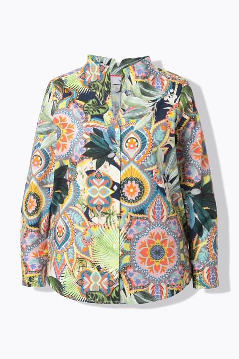 Actual product image Ulla Popken Printed Long Sleeve Goblet Collar Button Down Blouse (62)
