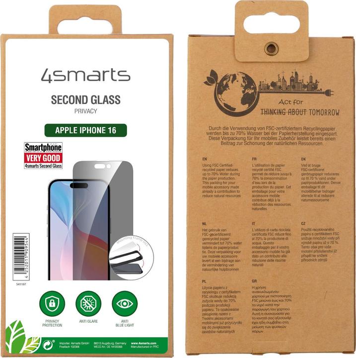 Productafbeelding 4smarts Tweede glas privacy (1 Pcs., Apple iPhone 16)