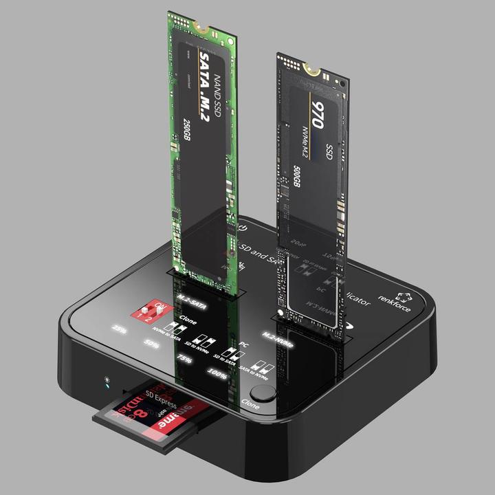 Image du produit Renkforce RF-TPCD-350 Festplatten-Kopierstation M.2 PCIe NVMe, M.2 SATA, SD, SD