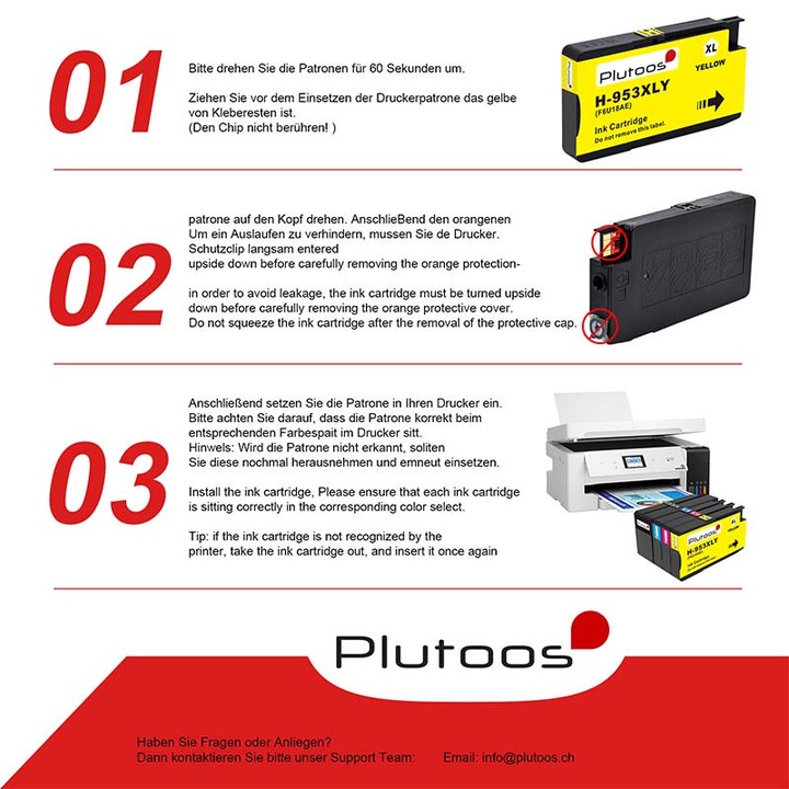 Etichetta energetica Plutoos Cartucce HP 953XL XXL compatibili, set di 4 colori (C, M, Y, BK)