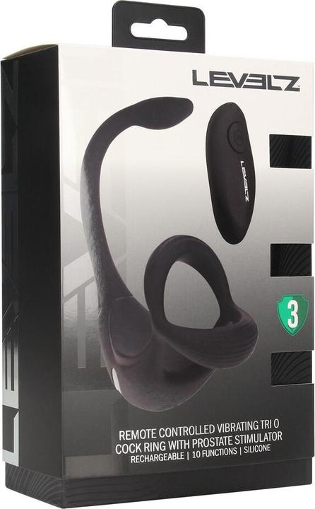 Actual product image Shots Remote Control Vibrating Silicone Tri O Cockring with Prostate Stimulator - Black (2 cm)