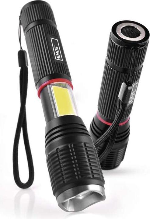 Produktbild Emos COB LED+LED Metall-Taschenlampe P3111, 230 lm, 3x AAA, Fokus (15 cm, 230 lm)