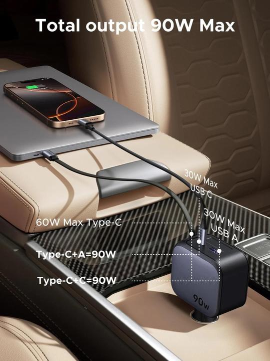 Produktbild Ugreen 2-Port Fast Charger 90W- Retractable Cable