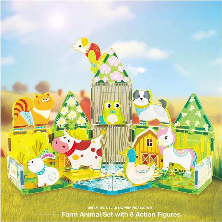 Productafbeelding PicassoTiles Picasso Tiles - Farm themed set with 8 animals (26 pcs) (PTQ27)