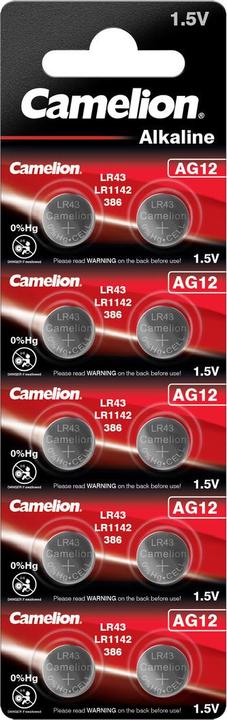 Produktbild Camelion Batterie Alkaline AG12 0% Mercury/Hg 10 St. - Batterie - LR 43/V12GA (10 Stk., AG12, LR43, 108 mAh)