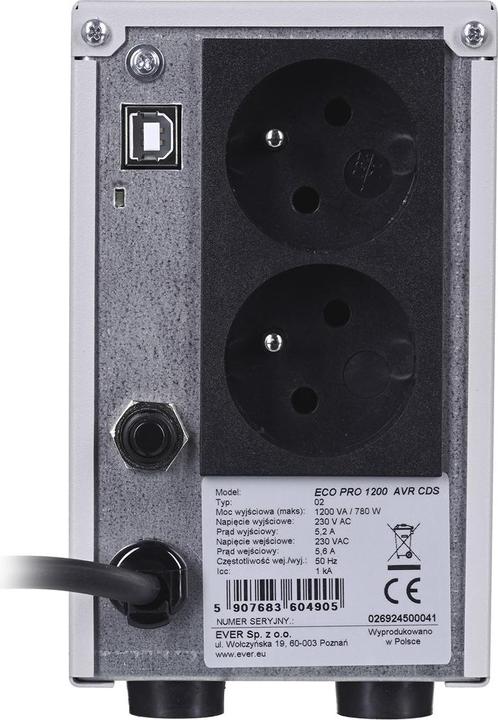 Actual product image Ever ECO Pro 1200 AVR CDS (1200 VA, 780 W, Line-interactive UPS)
