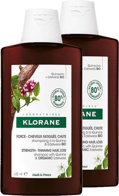 Klorane Shampoo mit Chinin und Edelveiss Bio 2x400ml (800 ml, Flüssiges Shampoo)