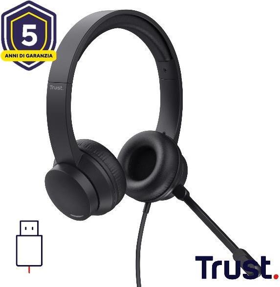 Image du produit Trust Casque USB HS-201 On-Ear noir (Filaire, USB-A)