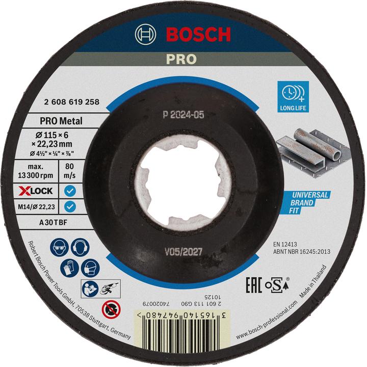 Immagine prodotto Bosch Professional Zubehör Disco da sbavo PRO Metal X-Lock, 115 x 6 x 22,23 mm (P120)