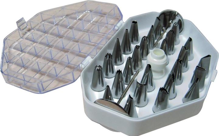 de Buyer Set mit 26 Edelstahl-Spritztüllen in Box mit Adapter (Spritztüllen)