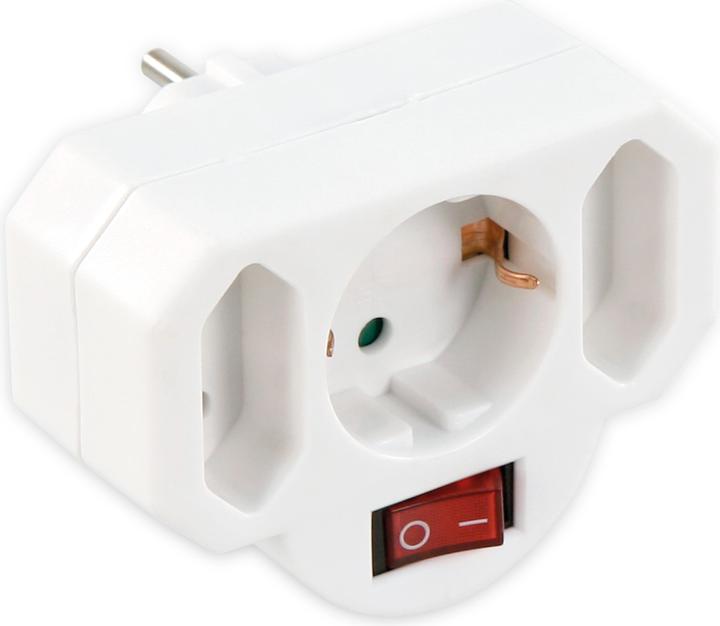 Actual product image MCP MCPOWER socket outlet adapter, 2x Euro, 1x earthing contact, with switch (CEE 7/3, 3 x)
