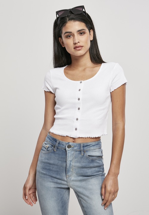 Produktbild Urban Classics Ladies Cropped Button Up Rib Tee (S, L)