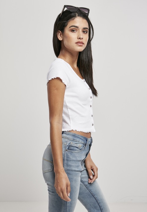 Produktbild Urban Classics Ladies Cropped Button Up Rib Tee (S, L)