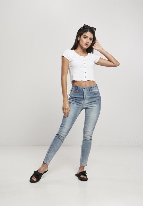 Produktbild Urban Classics Ladies Cropped Button Up Rib Tee (S, L)