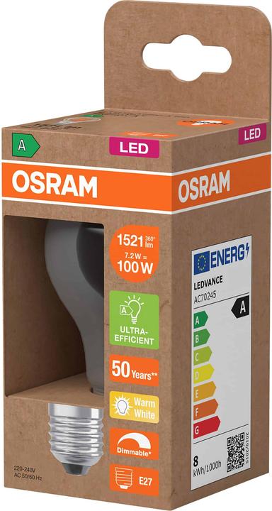 Immagine prodotto Osram LED-Lampe Classic, dimmbar, E27, 7,2 W, 2700 K, EEK: A, 1521 lm, warmweiss (E27, 7.20 W, 1521 lm, 6 x, A)