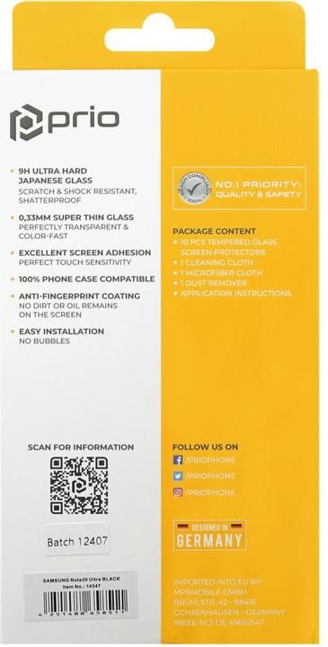 Actual product image prio 10x 3D Temp Glass screen protector for Samsung Note20 Ultra black (10 Piece, Samsung Galaxy Note 20 Ultra)