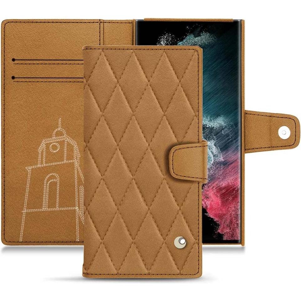 Noreve Lederschutzhülle Wallet (Samsung Galaxy S22 Ultra), Smartphone Hülle, Braun