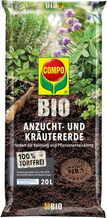 Actual product image Compo Growing and herb soil BIO peat-free 20 litres (20 l, Soil without peat)
