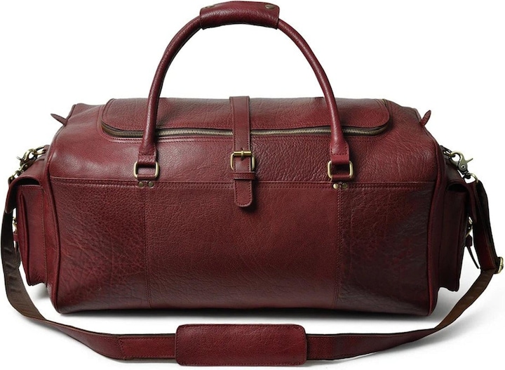 Only-Bags.Store Herren Büffelleder Cherry Red Duffel Bag, grosse Weekender Tasche, rote Reisetasche für Männer &
