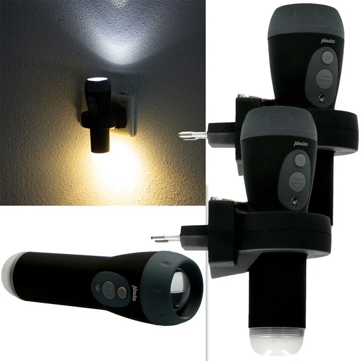 Actual product image Alecto Set of 2 rechargeable LED torches with automatic switch-on, 200lm, black (200 lm)