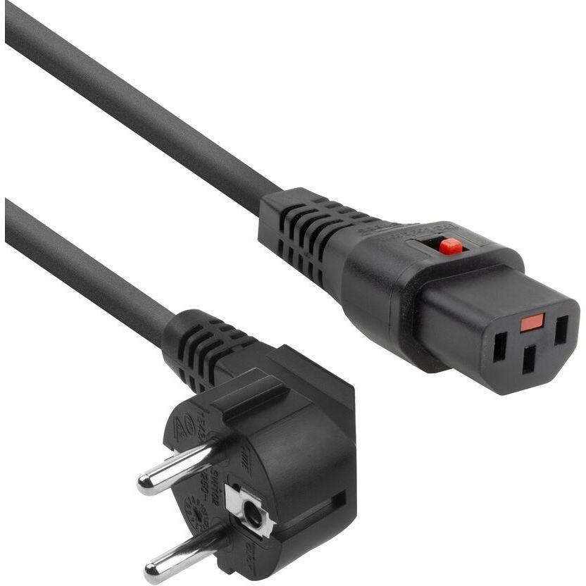 ACT Powercord CEE 7/7 male (angled) - C13 IEC Lock black 2 m, EL182S, 5-Pack (2 m), Stromkabel