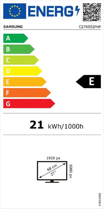 Energie-Label Samsung 27"Curved 1920x1080 250cd/m2 3000:1 60Hz (1980 x 1080 Pixel, 27")