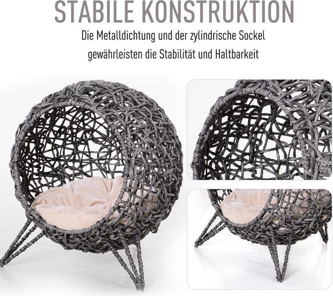 Immagine prodotto Swisshandel24 Casetta per gatti in rattan con cuscini Zona notte per gatti Grotta per gatti con piedini rialzati (Gatto)