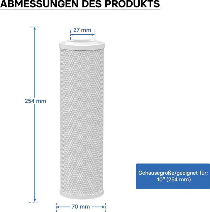 Immagine prodotto Naturewater Bloc Charbon actif 10 pouces 254mm 5µ Inserto di filtrazione CTO-10B