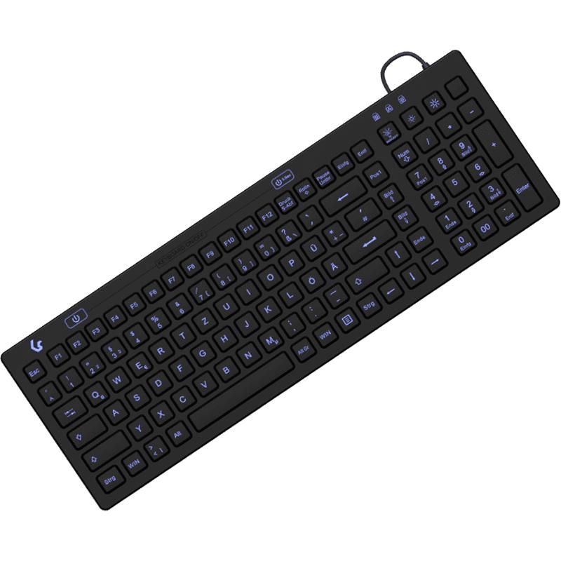 KeySonic Industrietastatur, USB, Beleuchtet, Silikon, schwarz, Wasser und Staub geschützt IP68, DE Layout (DE, Kabelgebu...