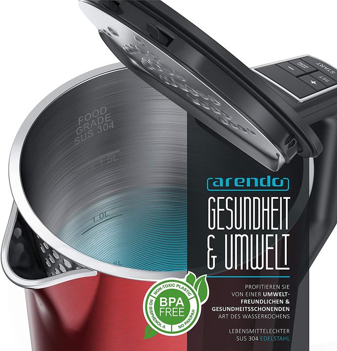 Actual product image Arendo Stainless Steel Kettle Fireplace Red (1.50 l)