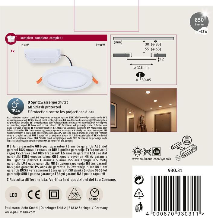 Produktbild Paulmann Einbaupanel Areo VariFit (850 lm)