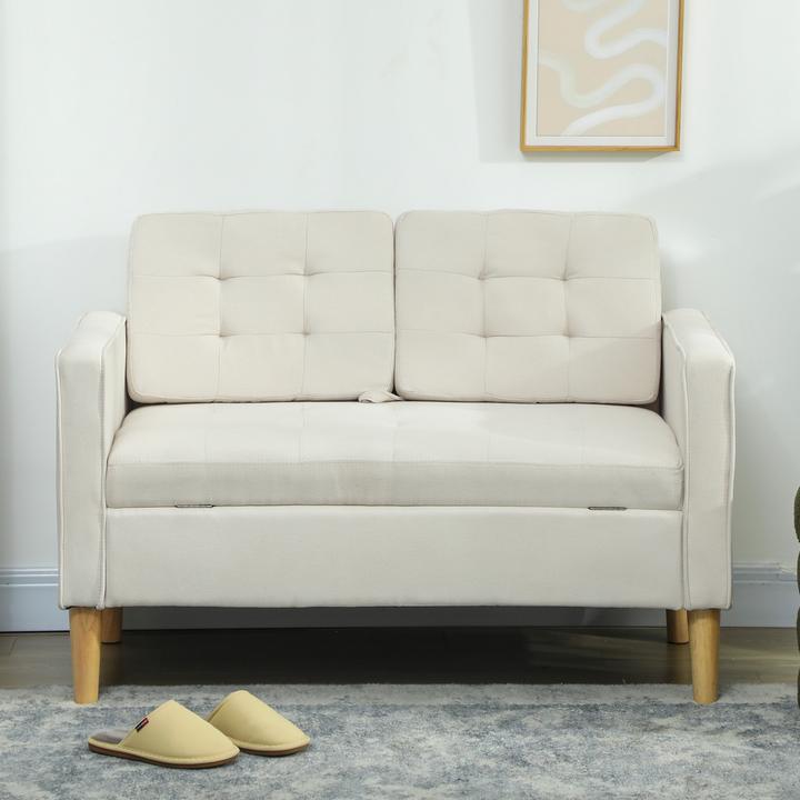 Immagine prodotto Homcom 2-Sitzer-Sofa Samt, Eukalyptusholz Cremeweiss (2 posti)