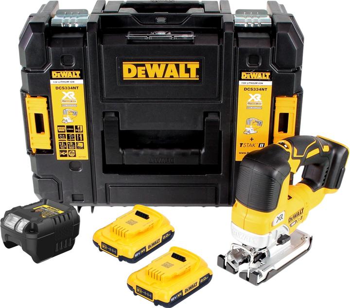 Actual product image DeWalt DCS 334 D2T Akku Pendelhub Stichsäge 18V Brushless + 2x Akku 2,0 Ah + Ladegerät + TSTAK