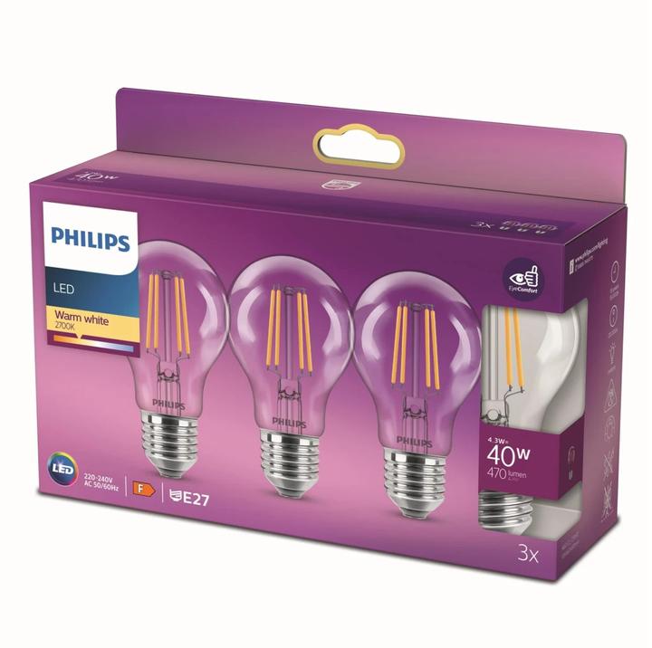 Actual product image Philips Lamp (E27, 4.30 W, 250 lm, 3 x, F)