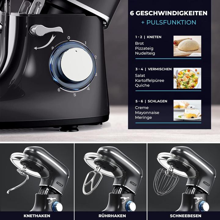 Produktbild Fentic Knetmaschine mit Rührhaken (2000 W, 6.20 l)