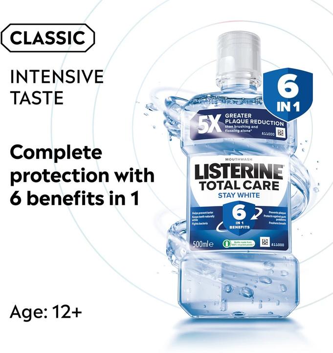 Actual product image Listerine Total Care Stay White Mouthwash (500 ml, Mouthwash)