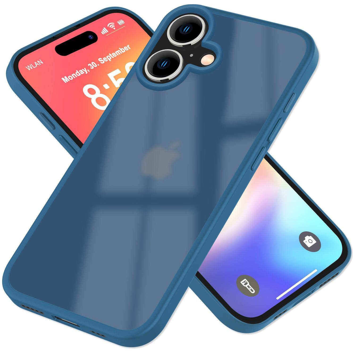 Nalia Matte Hybrid Hülle Semi-Transparent (Apple iPhone 16), Smartphone Hülle, Blau
