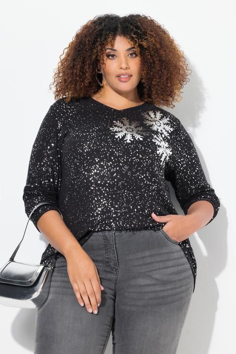 Produktbild Ulla Popken Sweatshirt, Schneeflocken, V-Ausschnitt, Langarm (50, 52)