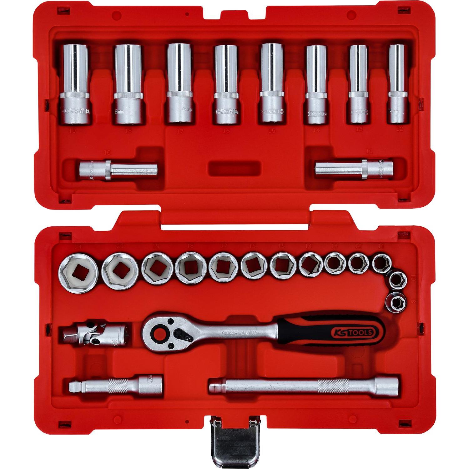 Thumbnail - KS Tools, Steckschlüssel + Stecknuss, 3/8" Steckschlüssel-Satz, 27 Teile, Flank Traction (24 mm, 8 mm, 10 mm, 14 mm, 21...
