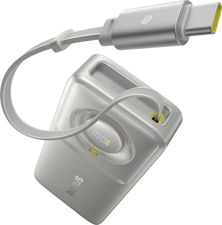 Image du produit Baseus Free2Pull 10000mAh 30W powerbank avec port USB-C et câble USB-C rétractable - gris (10000 mAh, 30 W, 37 Wh)