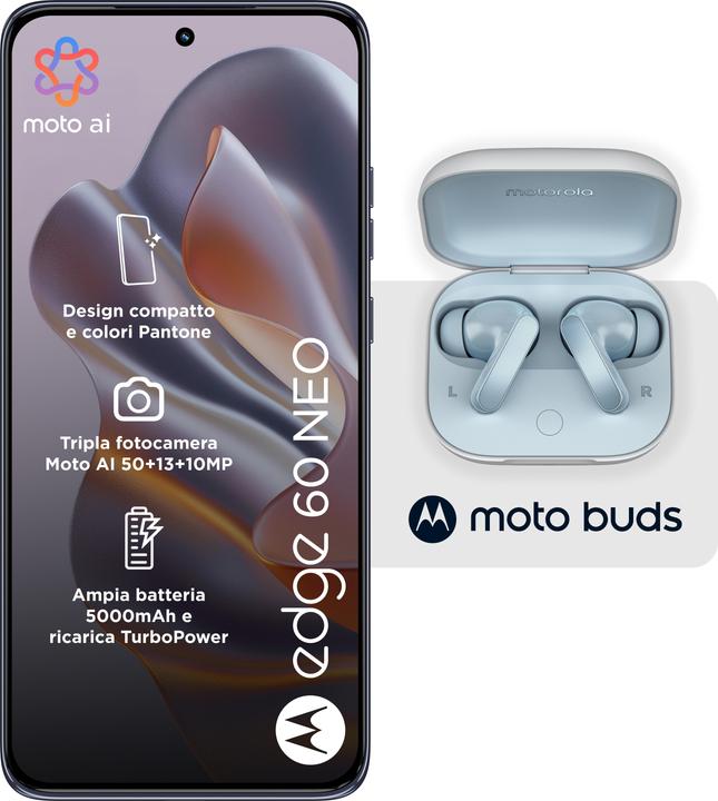 Immagine prodotto Motorola Pack 2x1 Edge 60 Neo 8/256 Grisaille + Moto Buds (256 GB, Grigio, 6.36", Doppia SIM, 5G)