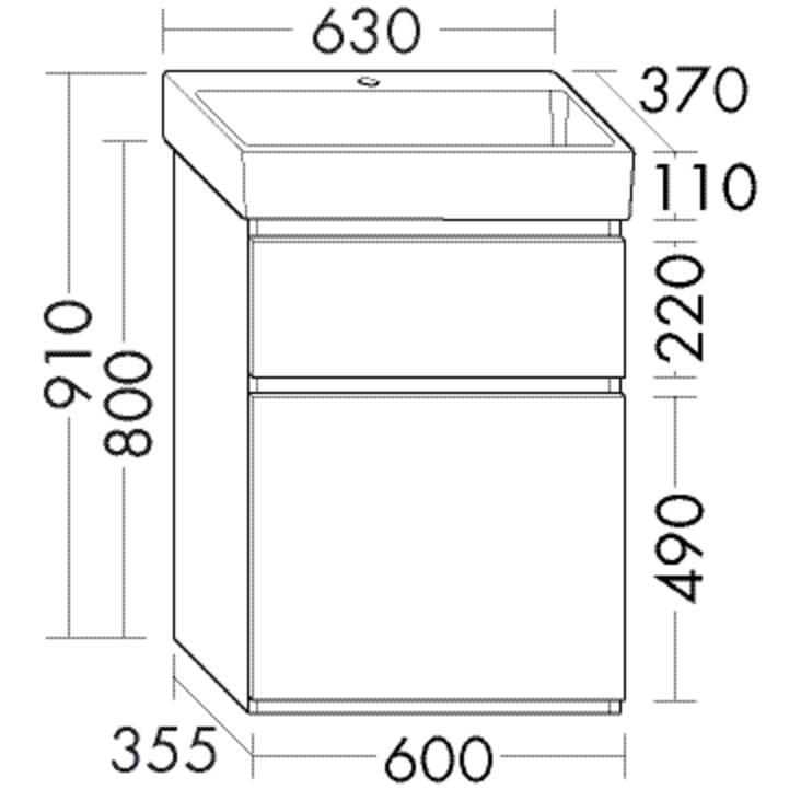 Thumbnail - burgbad, Badmöbelset, Lin20 Keramik-Waschtisch hoch inklusive Waschtischunterschrank 2 Auszüge, 630x370x910mm, SG