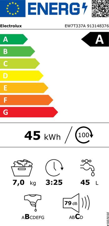 Energy Label Electrolux EW7T337A High Load 7 Kg Washing Machine (7 kg, Right)