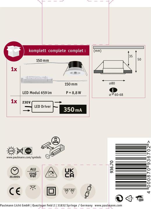 Produktbild Paulmann Einbauleuchte Calla Set (770 lm)
