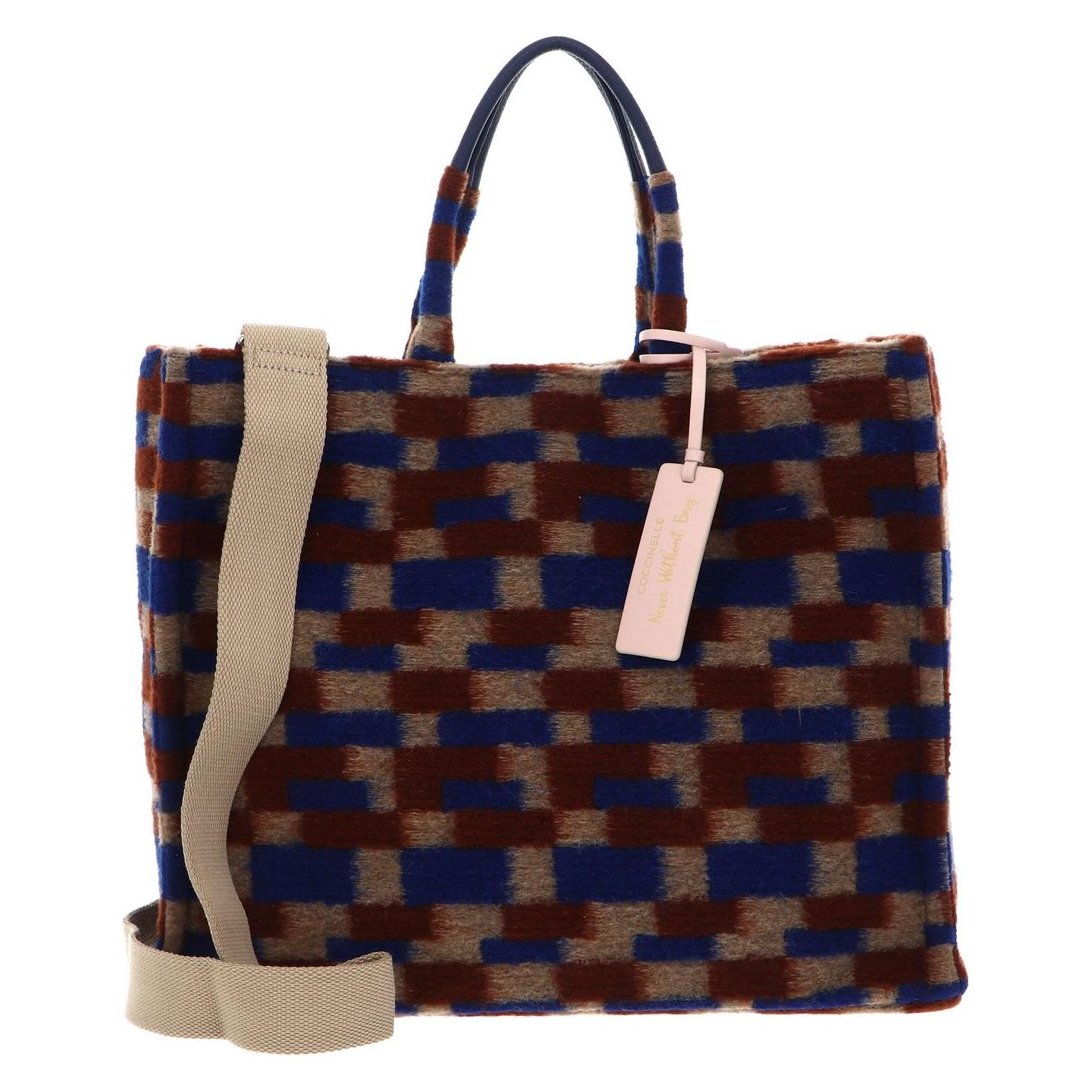 Coccinelle, Damen, Tasche, Never Without Bag Preppy Grained Leather Shopper, Blau, Braun, Beige