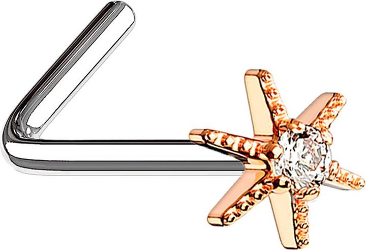 Star Piercing Nasenstecker gewinkelt rosegold Seestern mit Kristall (Messing, Chirurgenstahl 316L)