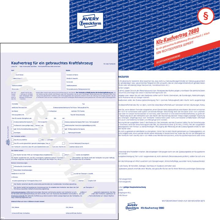 Image du produit Avery Contrat de vente d'un véhicule d'occasion (4 x)